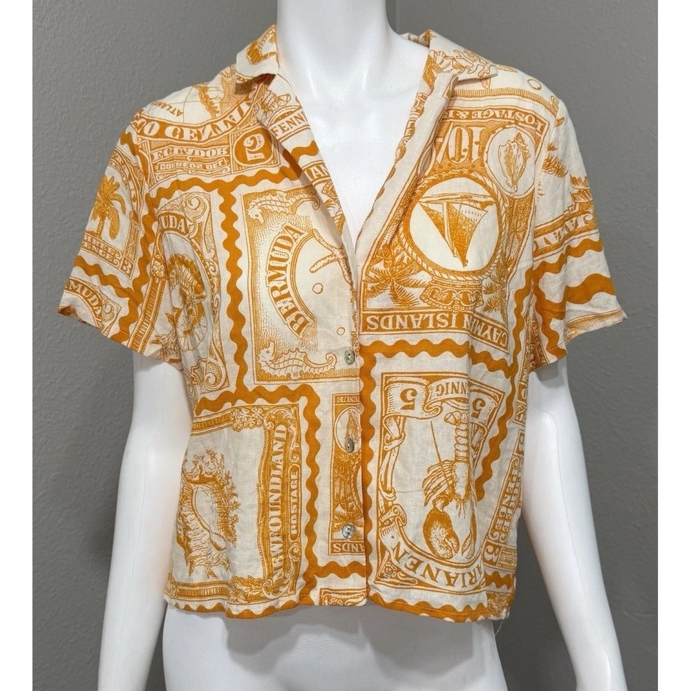 Nicole Miller Linen Blend Top Summer S Womens New  Blouse Beach Boho